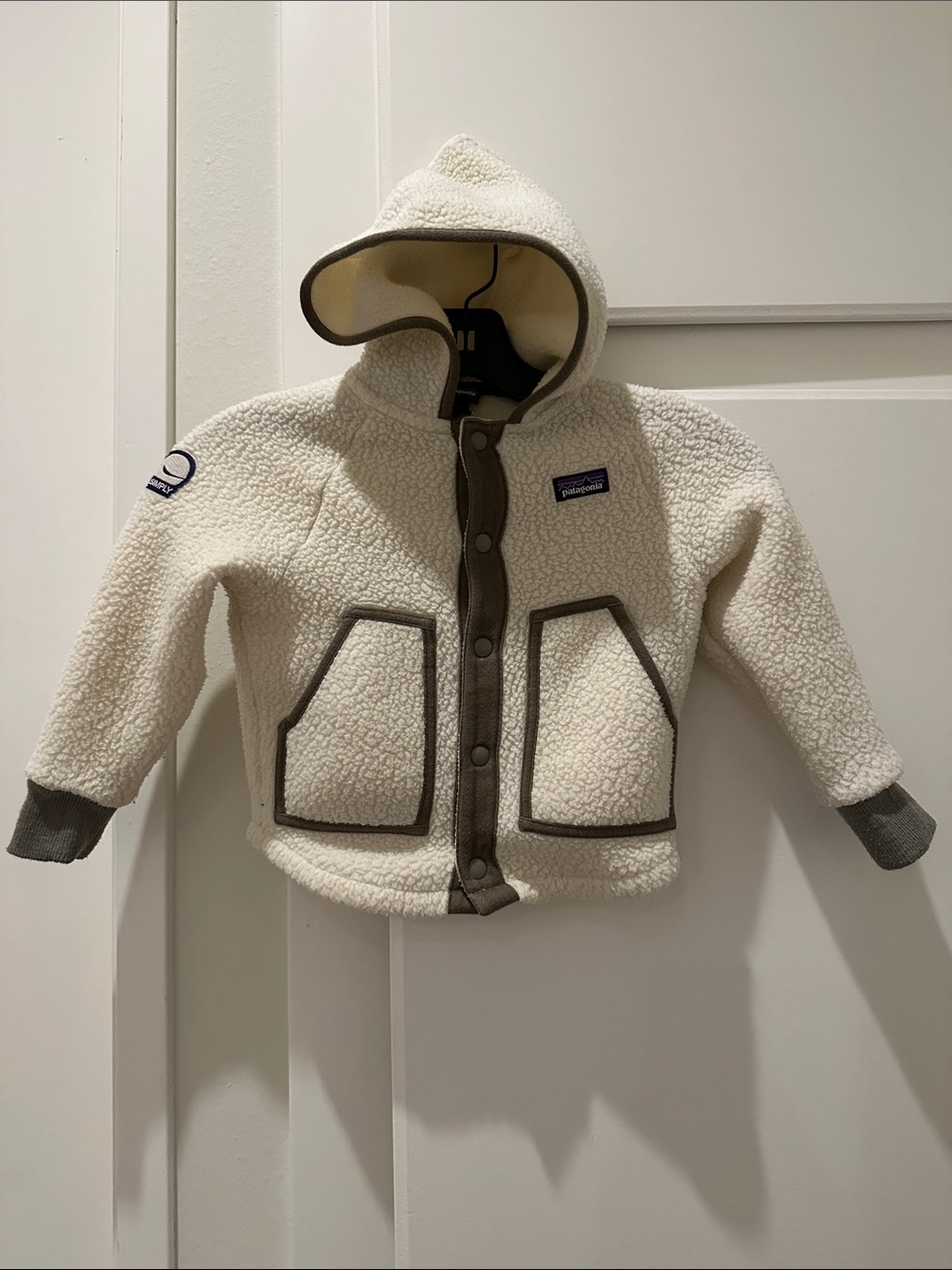 Patagonia Kids Retro Pile Cream Jacket with Green Trim w/ whale patch - 3T - $79